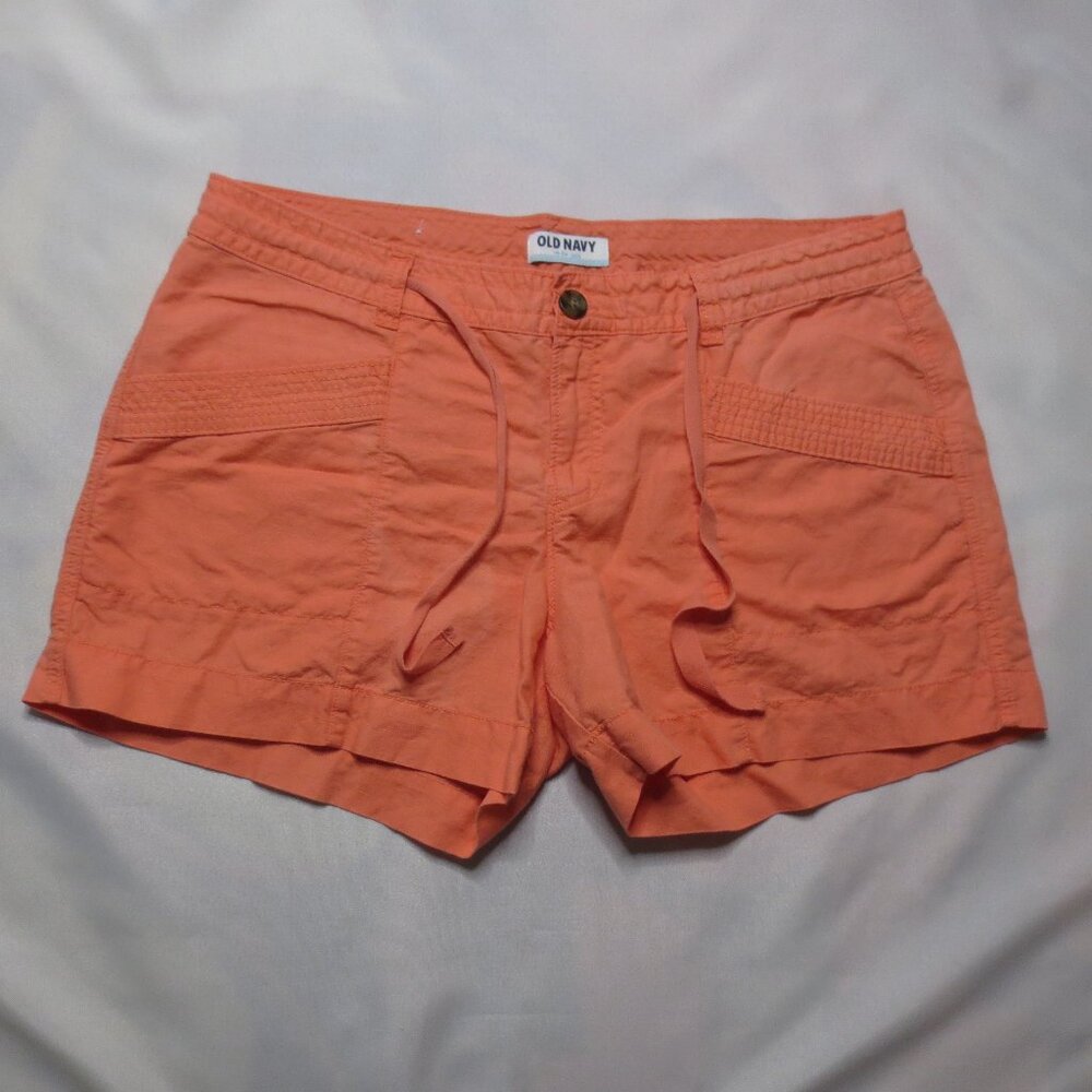 OLD NAVY womens SHORTS coral LINEN orange SUMMER pockets DRAWSTRING SIZE 14